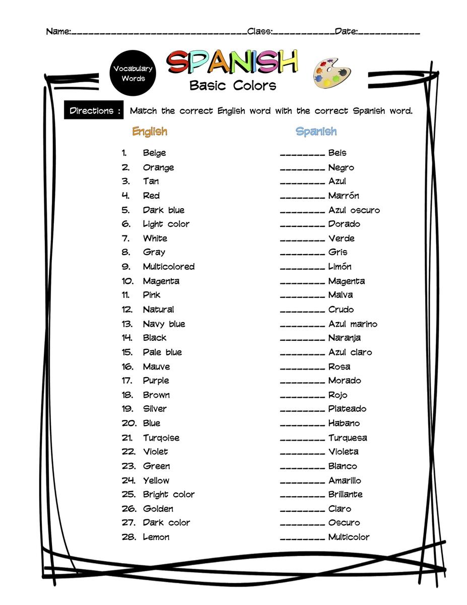 Spanish Colors Vocabulary Matching Worksheet Answer Key Made By Teachers Spanish Colors Vocabulary Matching Worksheet Answer Key Made By Teachers