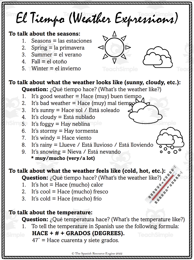 Spanish The Weather Worksheets By Teach Simple Printable Spanish Months And Seasons Worksheet Meses Y Estaciones Del A O Made By Teachers