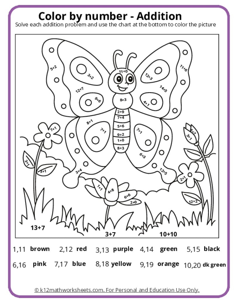 Spring Color By Number Pages K12 Math Worksheets Addition Color By Number Worksheets Nature Inspired Learning
