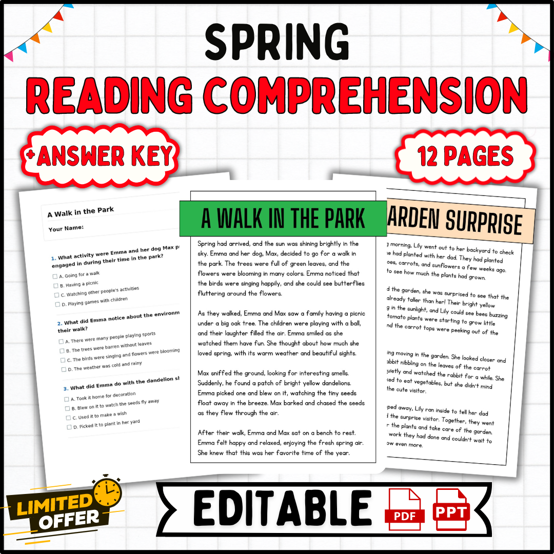 Spring Reading Comprehension Passages 2nd Grade Editable Activitie Worksheets Made By Teachers