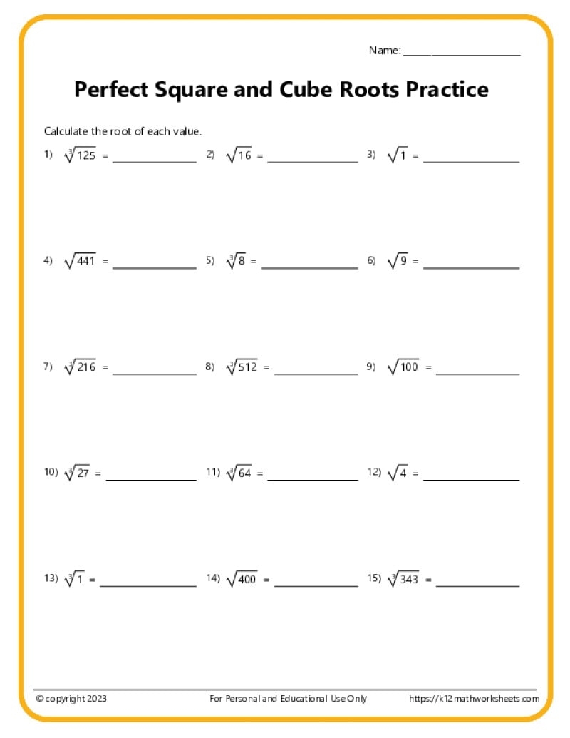 Square Roots Cube 4th 5th 6th Roots K12 Math Worksheets Edia AI Platform For Student Outcomes