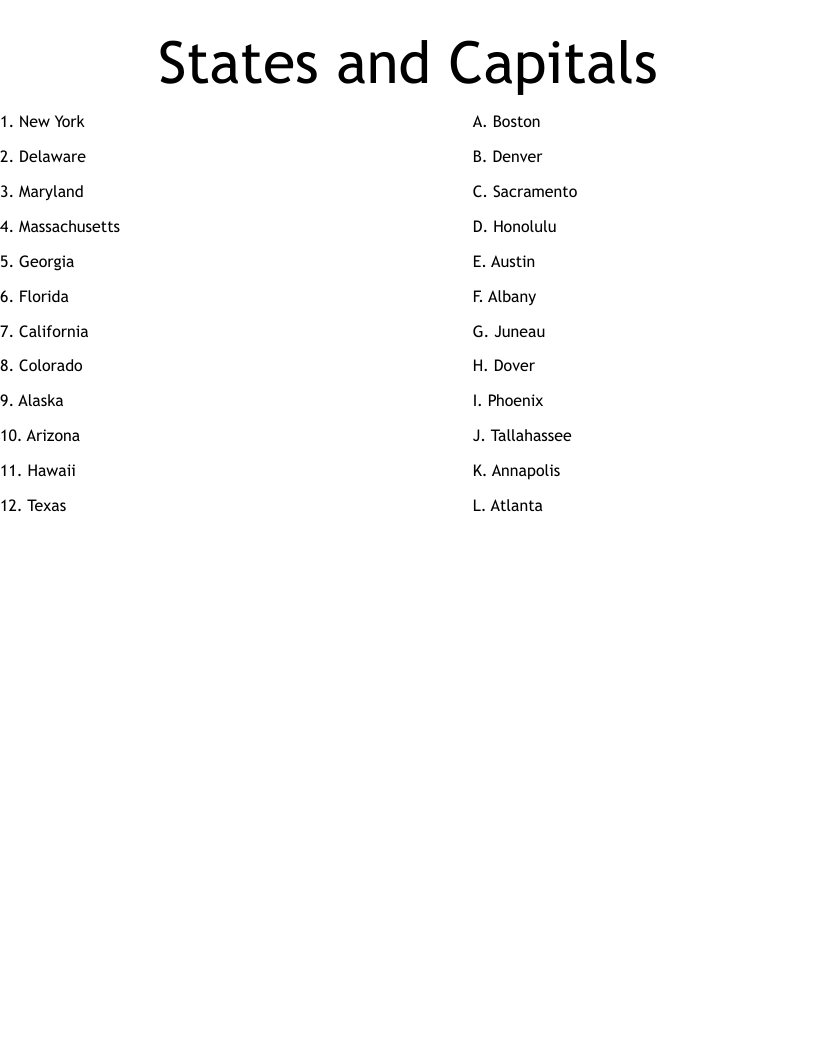 States And Capitals Worksheet WordMint States And Capitals Worksheet WordMint