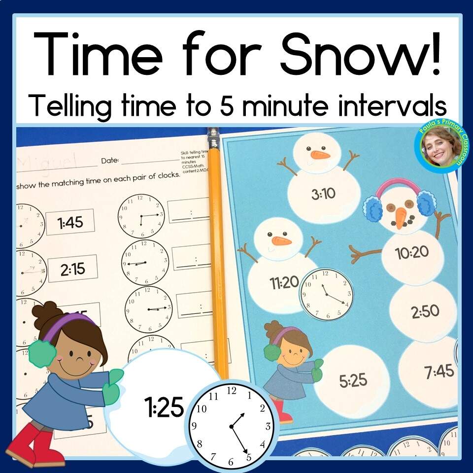Telling Time To The Nearest 5 Minutes Games And Worksheets Winter Snow Theme Made By Teachers