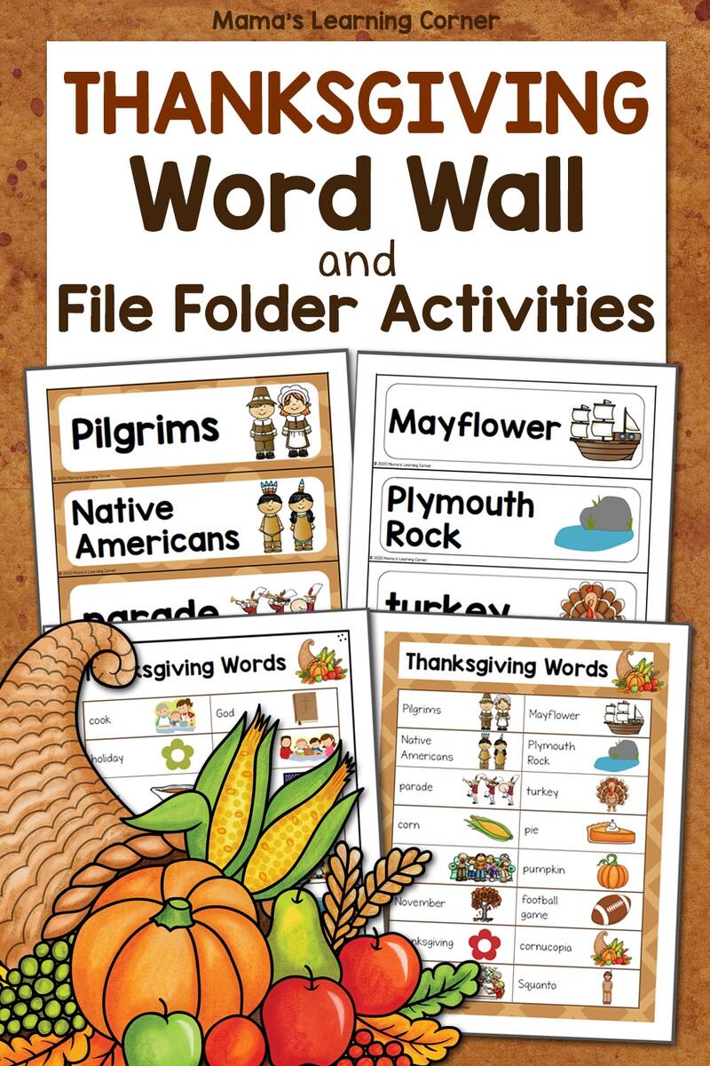 Thanksgiving Vocabulary Word Wall With File Folder Activities Mamas Learning Corner