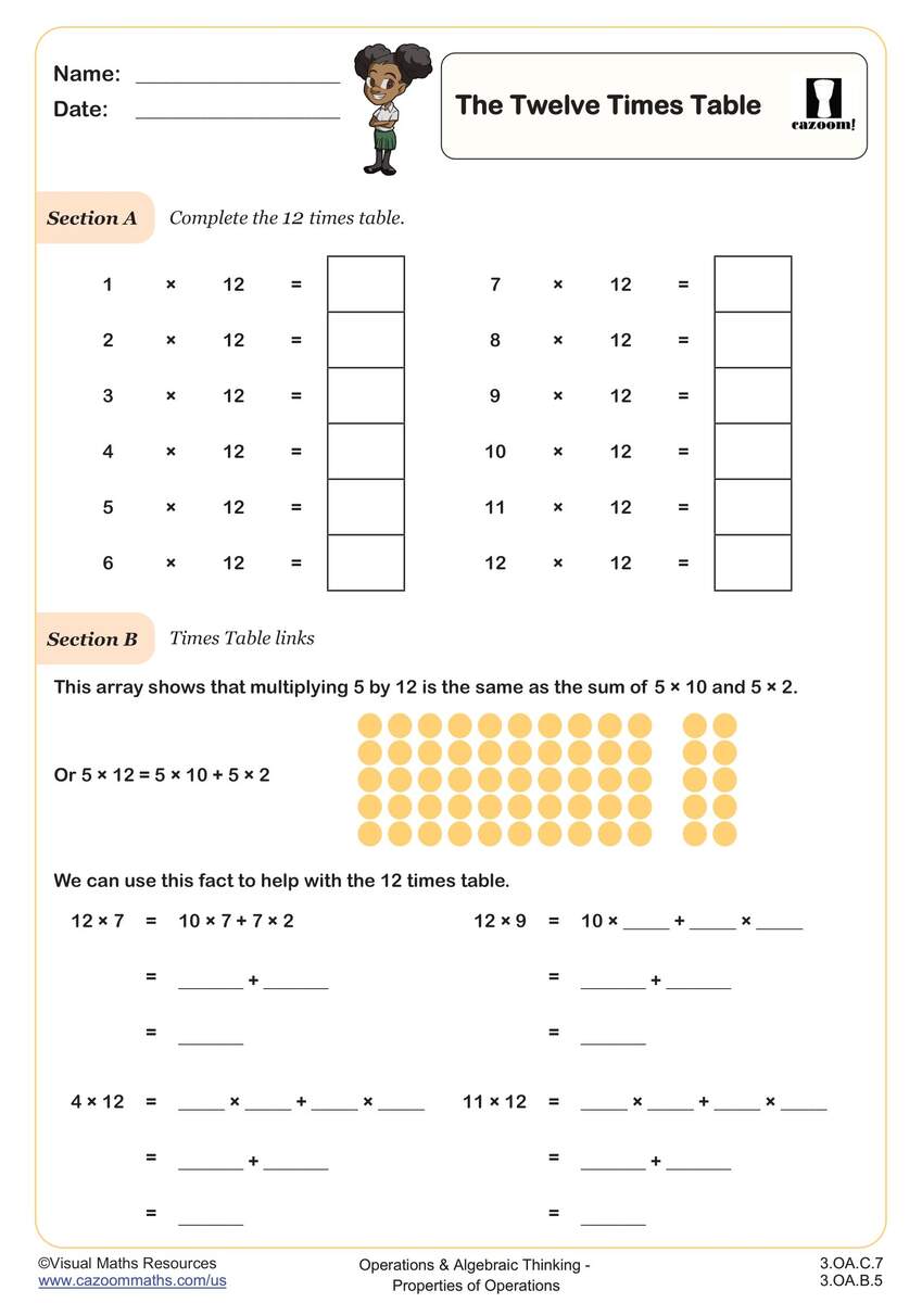 The 12 Times Table Worksheet Fun And Engaging 3rd Grade Operations Algebraic Thinking Worksheet Cazoom Math The 12 Times Table Worksheet Fun And Engaging 3rd Grade Operations Algebraic Thinking Worksheet Cazoom Math
