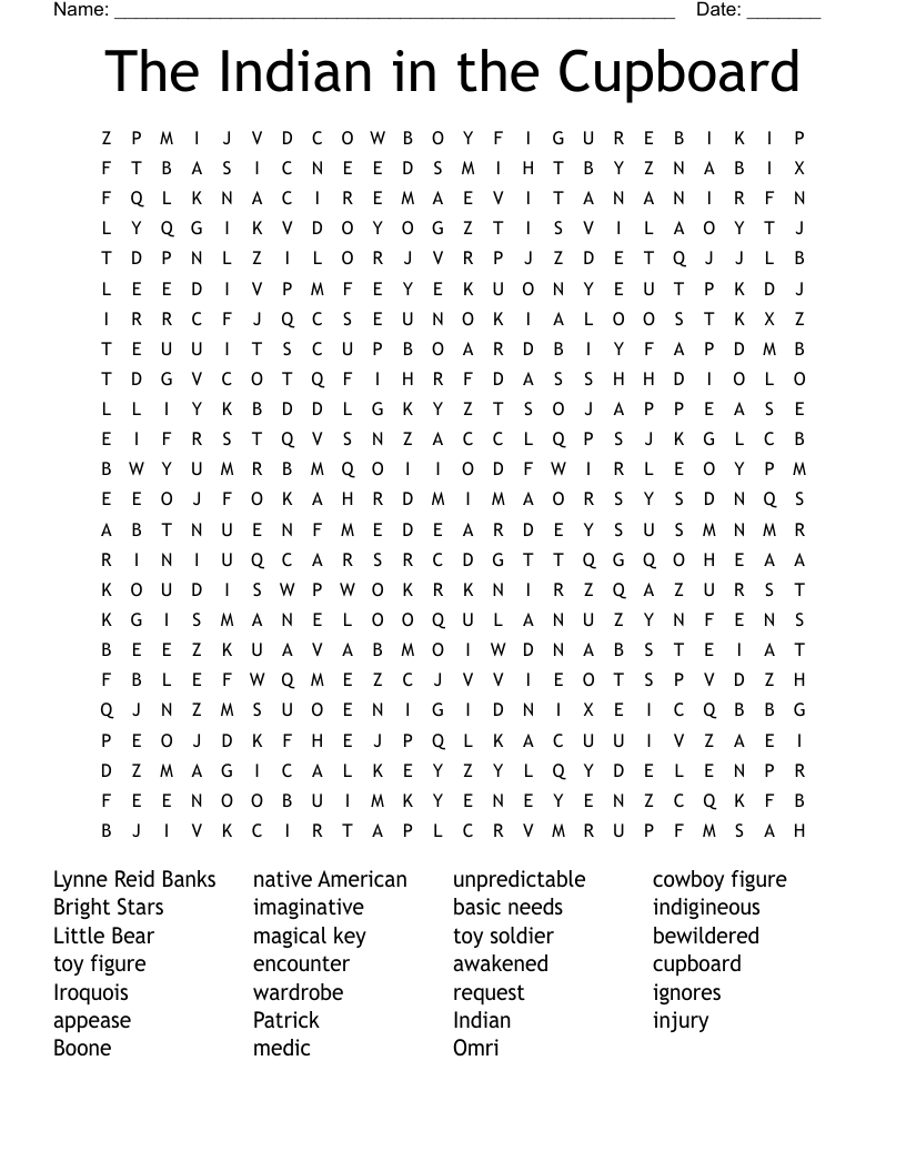 The Indian In The Cupboard Worksheet WordMint
