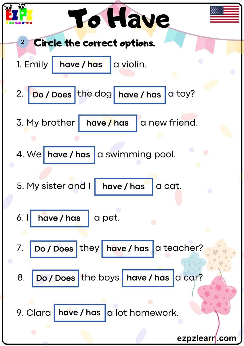 The Verb To Have Circle The Correct Answers Grammar Worksheet Pdf Ezpzlearn 101 There Was There Were PDF Worksheets With Answers Grammarism