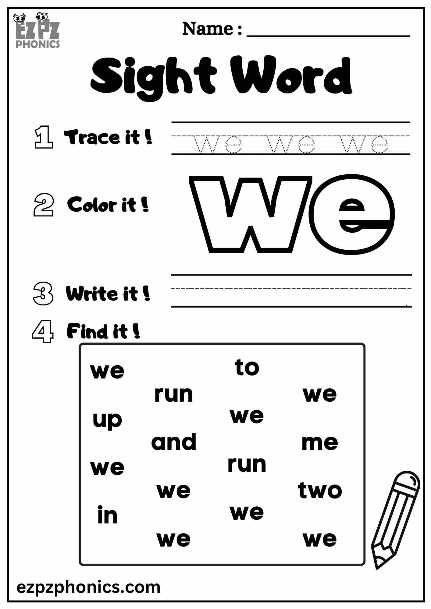 Pre K Sight Word See Worksheet Dolch Sight Words TPT