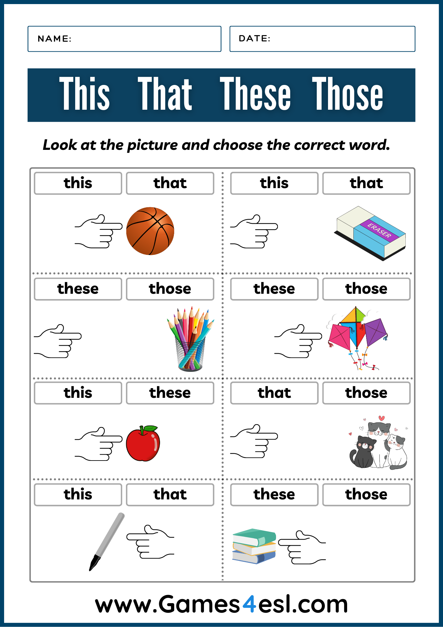 This That These Those Worksheets Demonstrative Pronouns Practice Games4esl Demonstrative Pronouns Grammar Activity Worksheets Grade 1 2 3 Made By Teachers