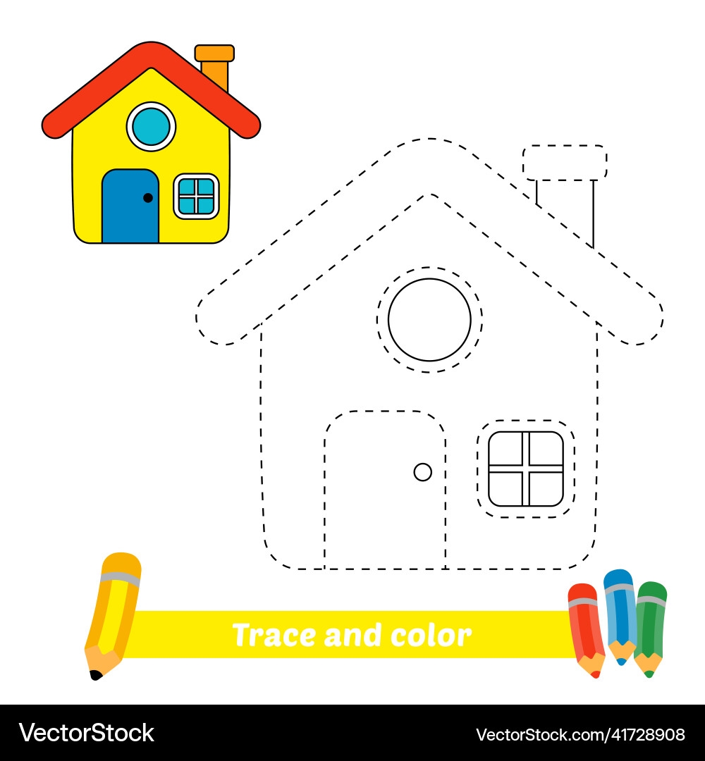Trace And Color For Kids House Royalty Free Vector VectorStock Trace And Color For Kids House Royalty Free Vector VectorStock