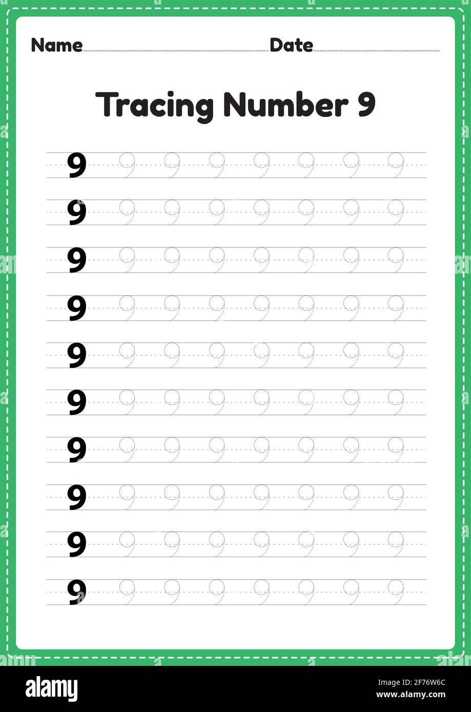 Tracing Number 9 Worksheet For Kindergarten And Preschool Kids For Educational Handwriting Practice In A Printable Page Stock Vector Image Art Alamy Tracing Number 9 Kindergarten Worksheet Free Printable PDF