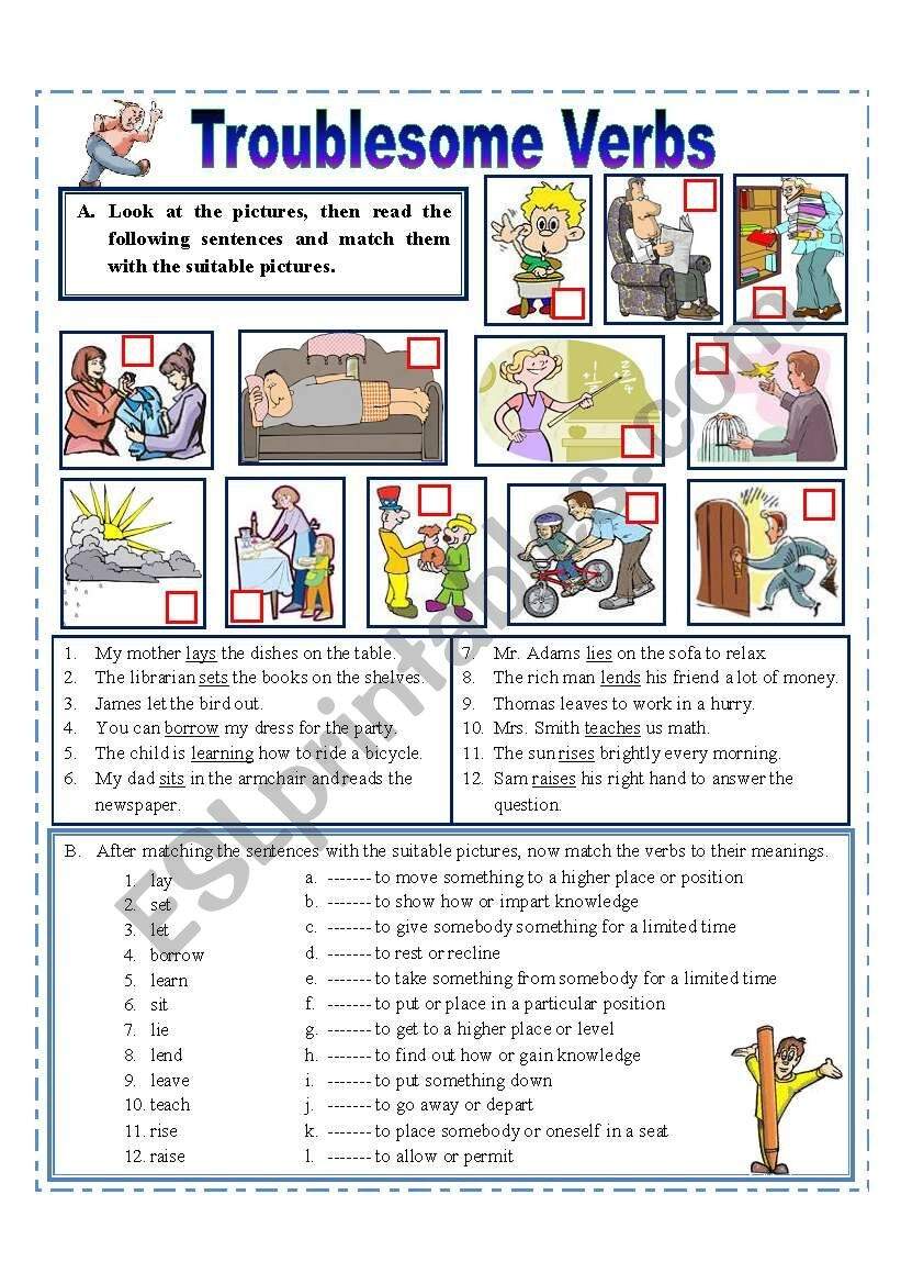 Troublesome Verbs ESL Worksheet By Missola Troublesome Verbs ESL Worksheet By Missola