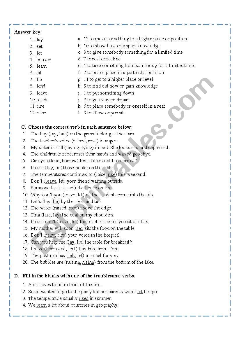 Troublesome Verbs ESL Worksheet By Missola Troublesome Verbs ESL Worksheet By Missola