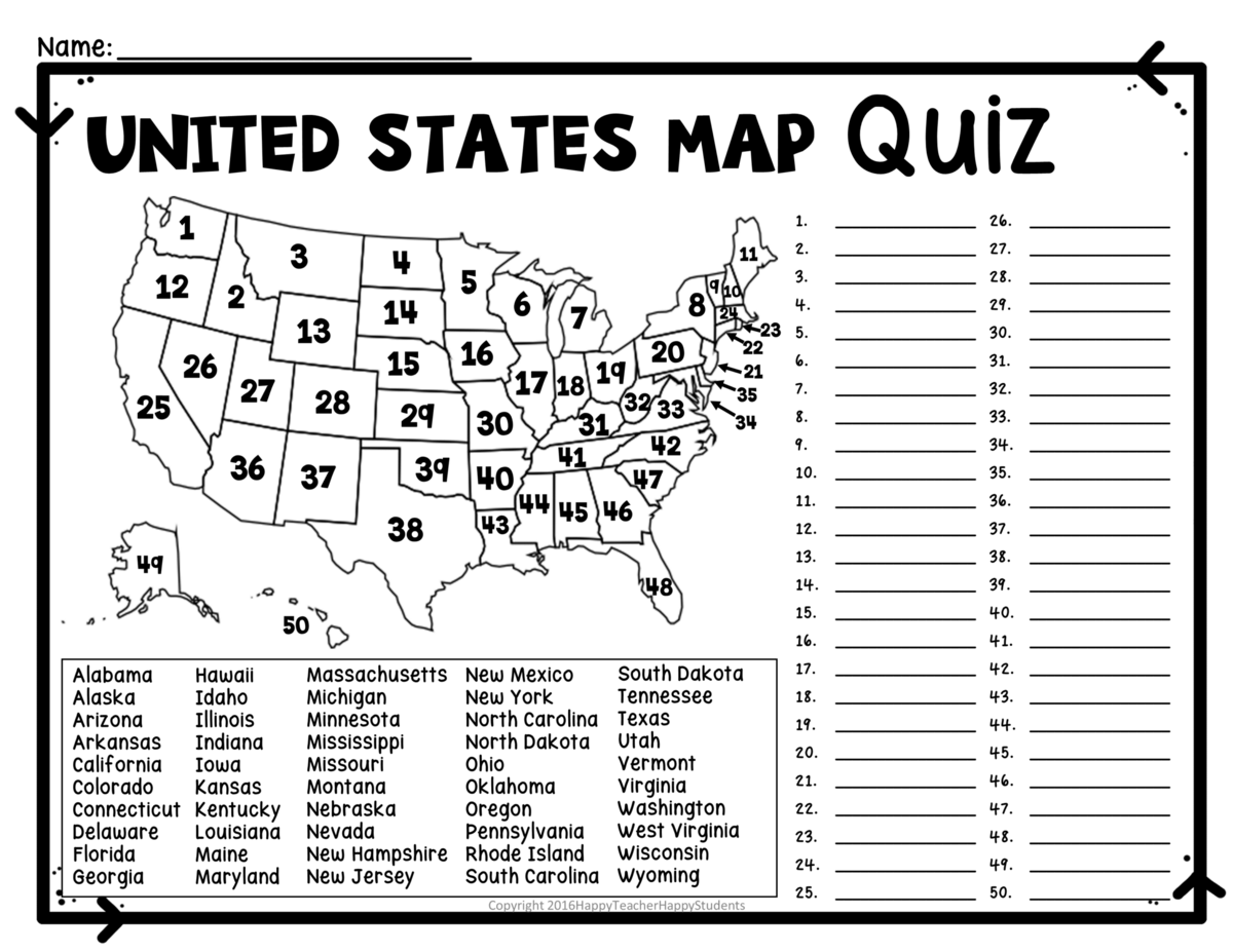 United States Map Quiz Worksheet USA Map Test W Practice Sheet US Map Quiz Classful Printable Map Of The United States Mrs Merry