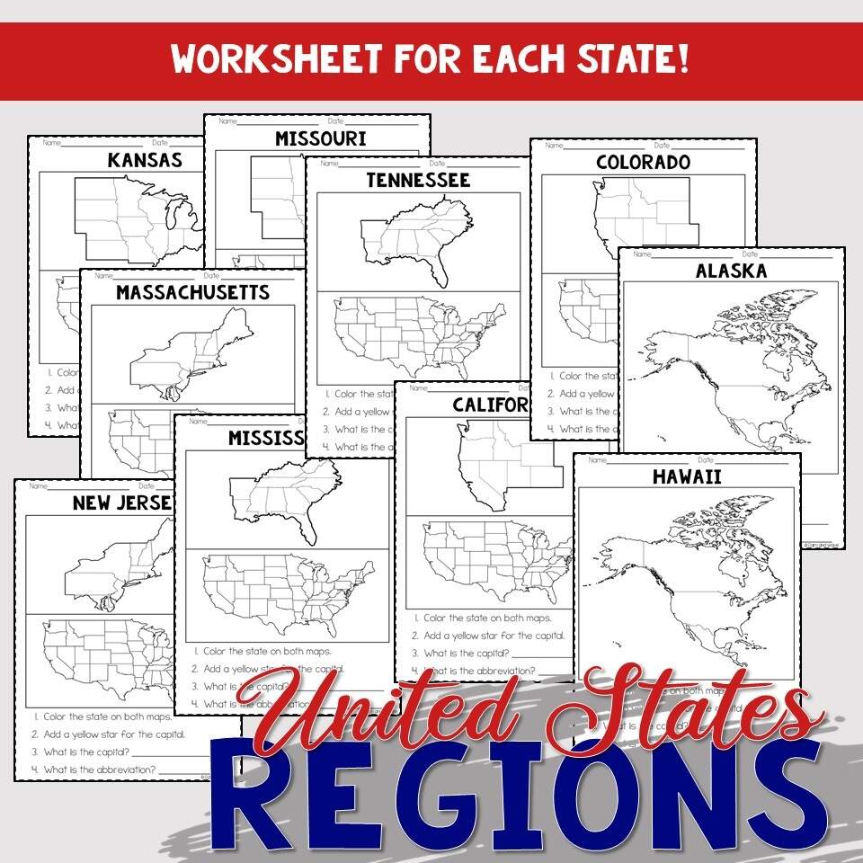 United States Regions Worksheets And Printables Homeschool Geography 4th 5th 6th Grade Calm Wave Printable 5 Regions Of The United States Worksheets For Kids