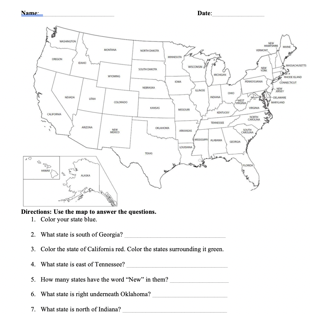 US Geography Color Name States Worksheet Made By Teachers 1st Quarter Quiz No 1 Social Studies Grade 3 Worksheet Live Worksheets Library