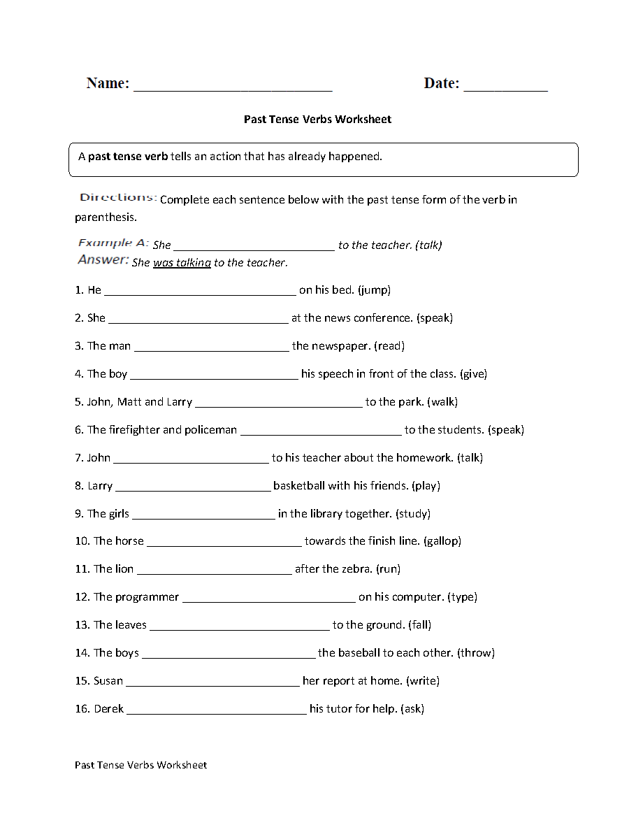 Free Past Tense Worksheets For ESL Classes Games4esl