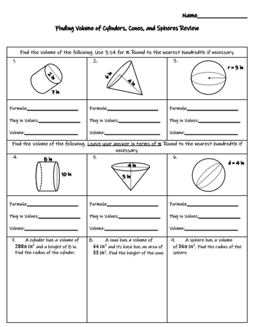 Volume Of Cylinders Cones And Spheres Review With Word Problems Worksheets Library Volume Of Cylinders Cones And Spheres Review With Word Problems Worksheets Library