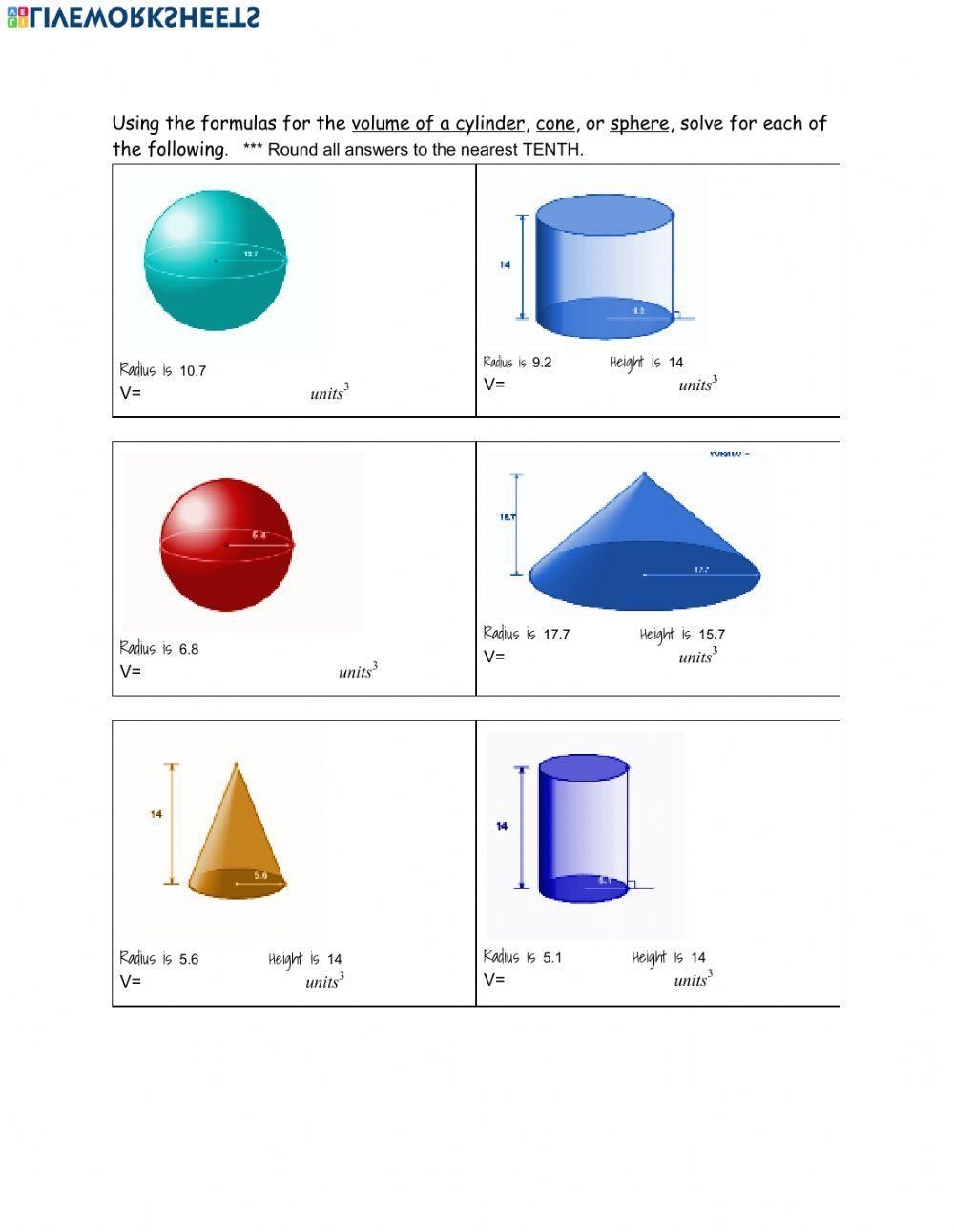 Volume Of Cylinders Cones Spheres Worksheet Worksheets Library Volume Of Cylinders Cones Spheres Worksheet Worksheets Library
