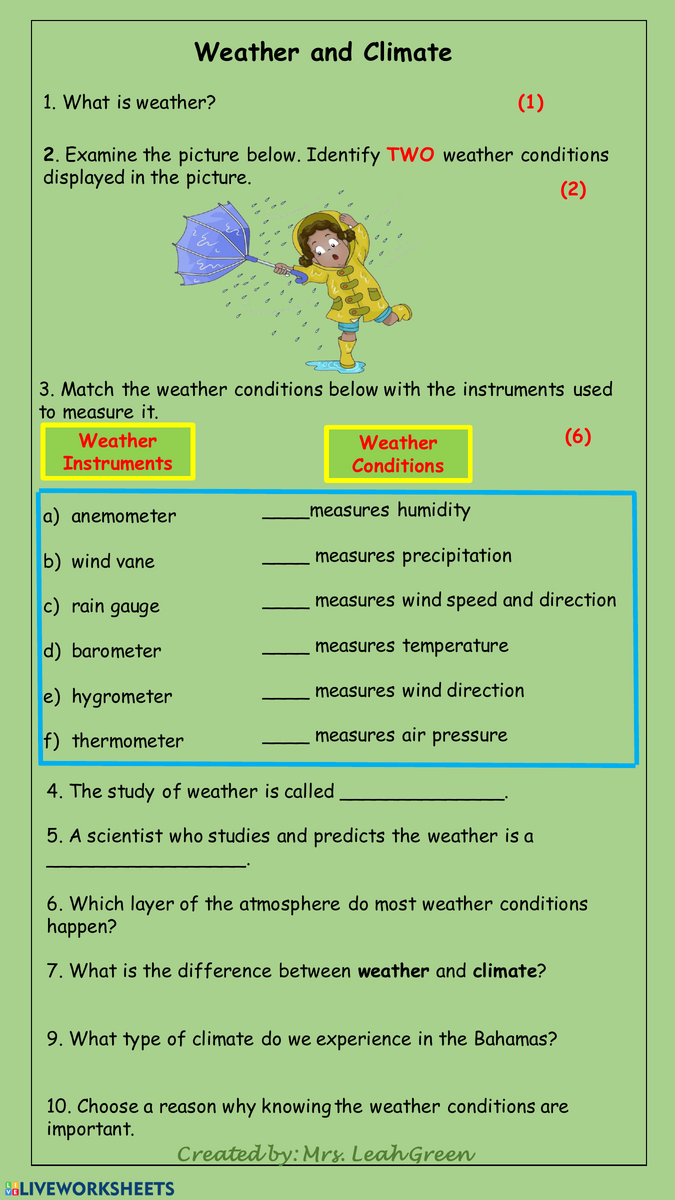 Weather And Climate Worksheet Weather And Climate Worksheet