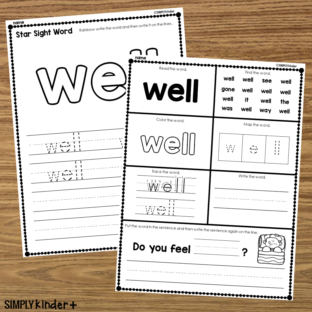Well Sight Word Printable Activities Simply Kinder Printable Membership