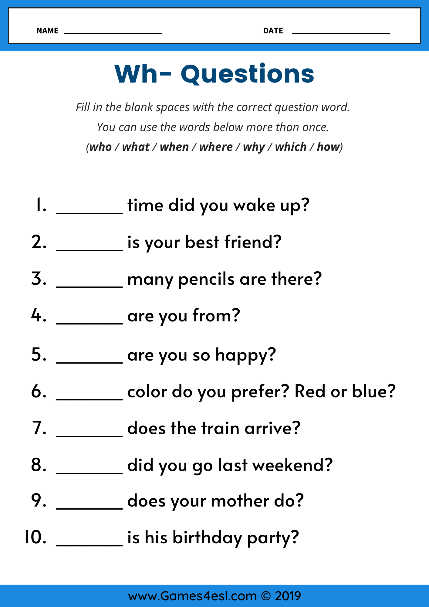 Wh Questions Worksheets Practice Who What When Where Why Which And How Games4esl Wh Questions Worksheets Practice Who What When Where Why Which And How Games4esl