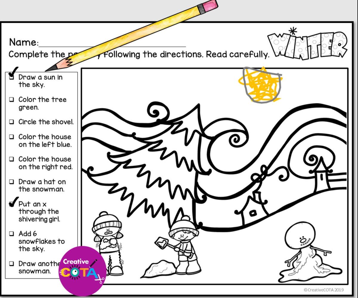 Winter Following Directions Activity Your Therapy Source Winter Following Directions Activity Your Therapy Source