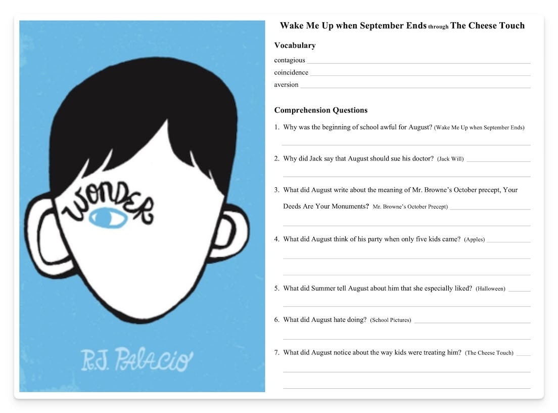 Wonder Reading Comprehension Worksheets Workbook 140pgs Wonder Reading Comprehension Worksheets Workbook 140pgs