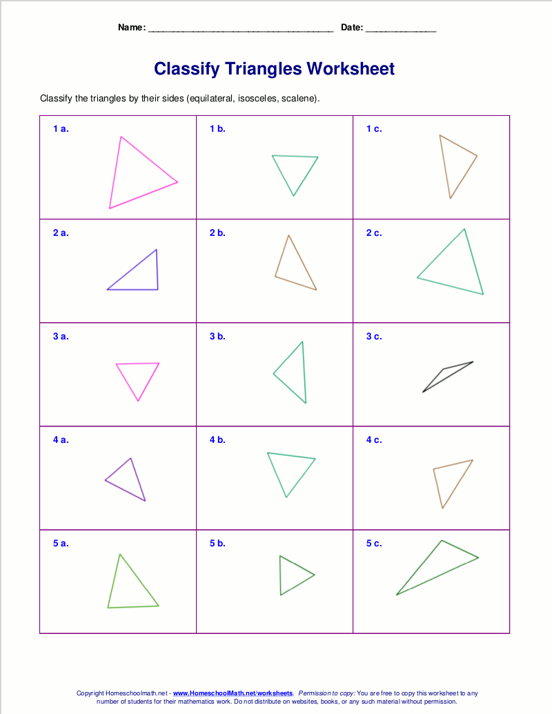 Grade 5 Math Worksheets Identifying And Classifying Triangles Quadrilaterals