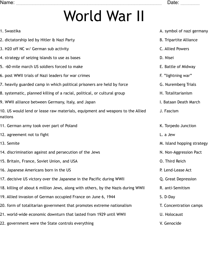 World War II Word Search And Definitions Packet By Teach Simple